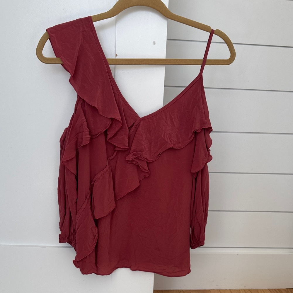 Bailey 44 Deep Red Ruffle Blouse